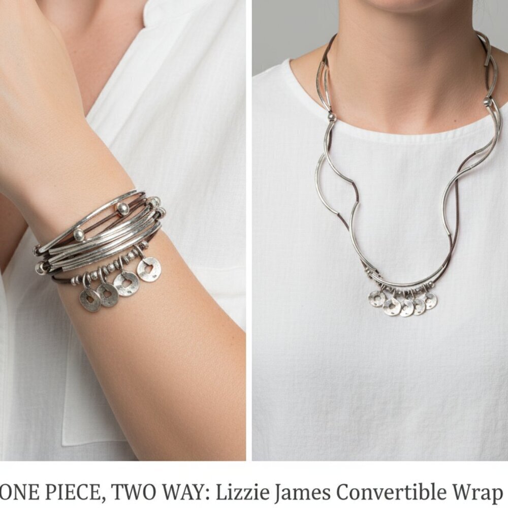 Lizzie James Convertible Wrap Bracelet/Necklace - Sterling & Leather